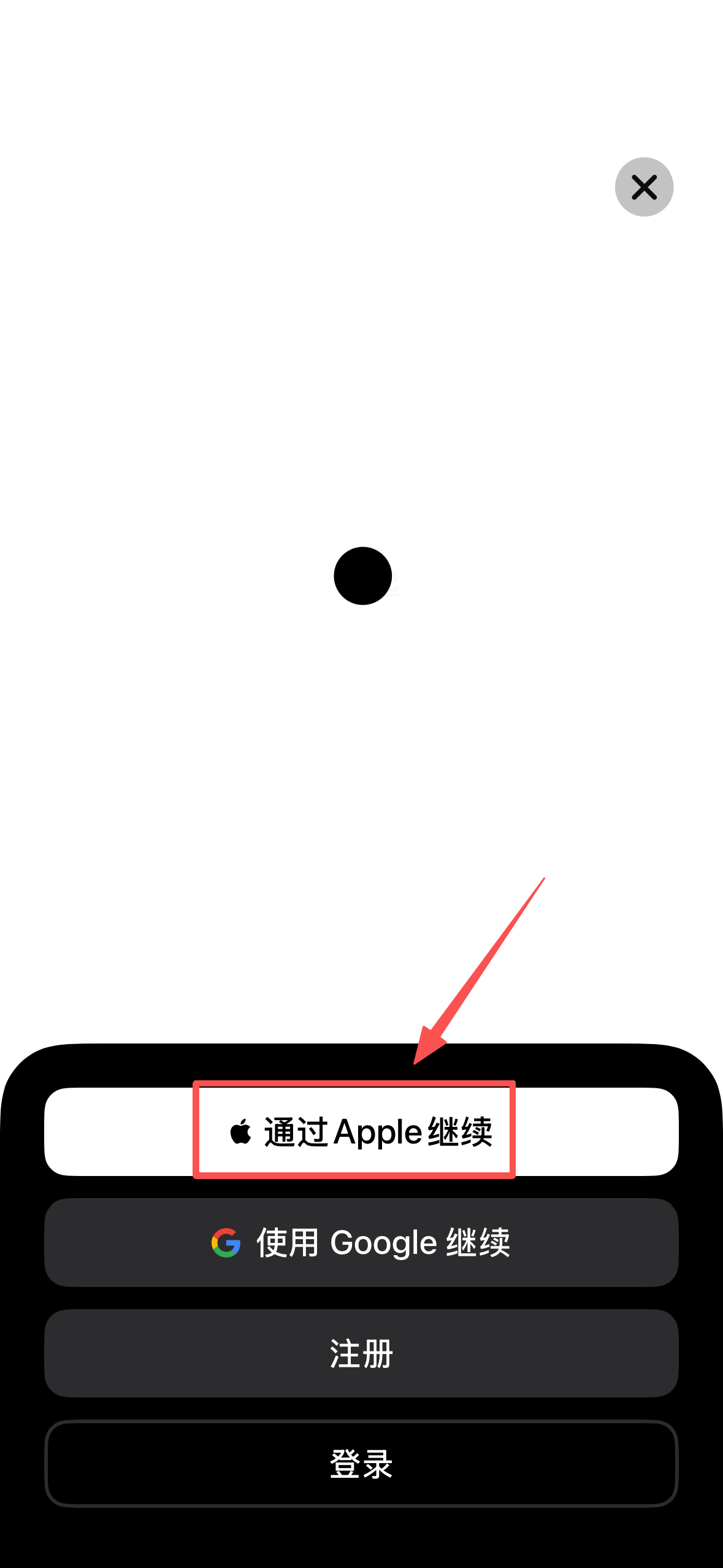 再次点击通过 Apple 继续